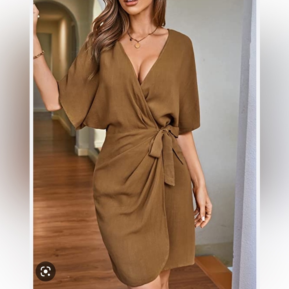 CUPSHE Women's Open Front Dress Solid Tie Waist Lace Up Short Sleeves